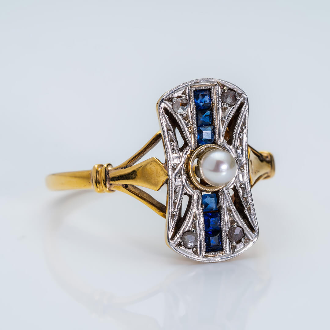 Vintage Pearl, Sapphire and Diamond Ring