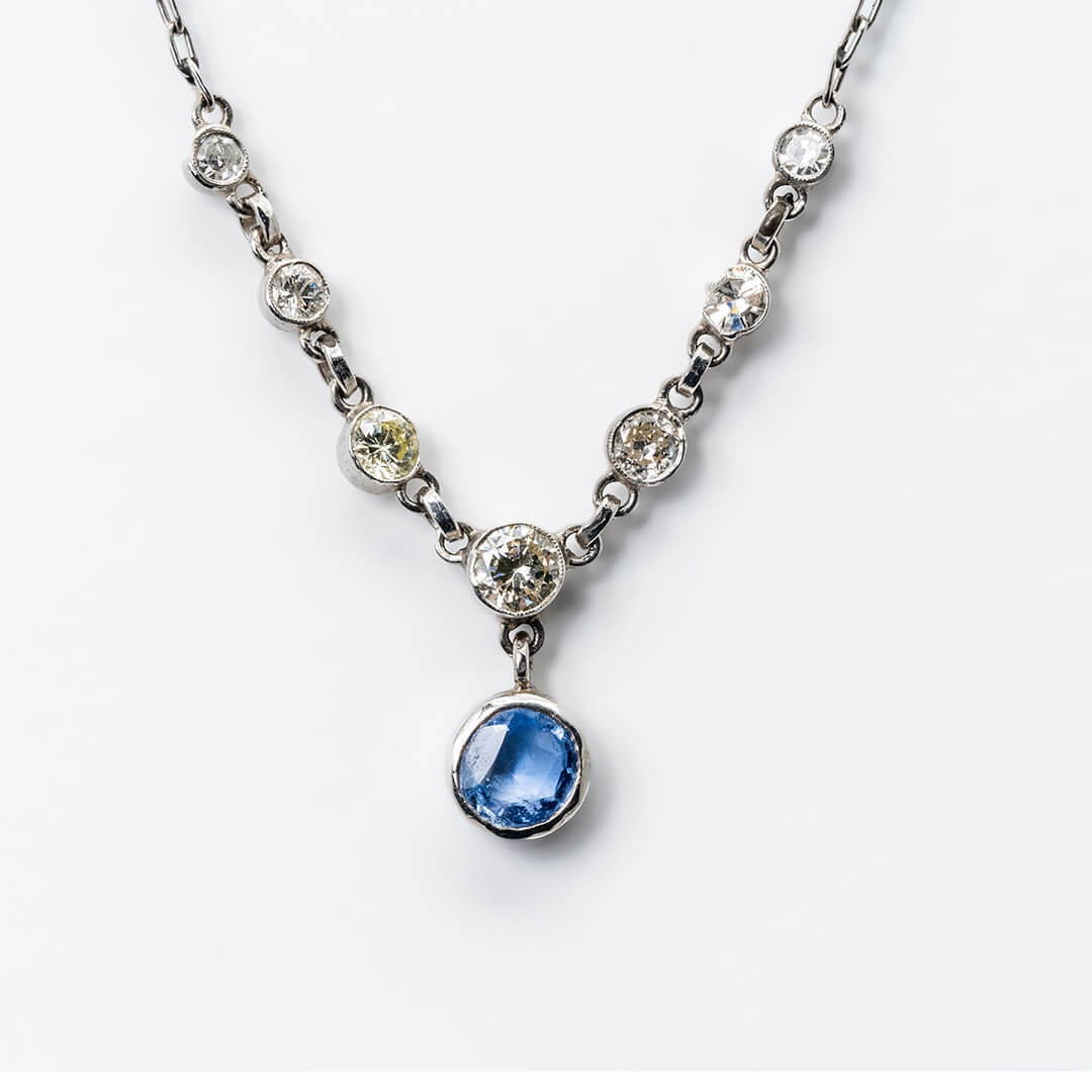 Buy Oval Blue Sapphire and Diamond Vintage Inspired Drop Pendant on 14k  White Gold Box Chain Necklace an Original Design by Charles Babb Online in  India - Etsy