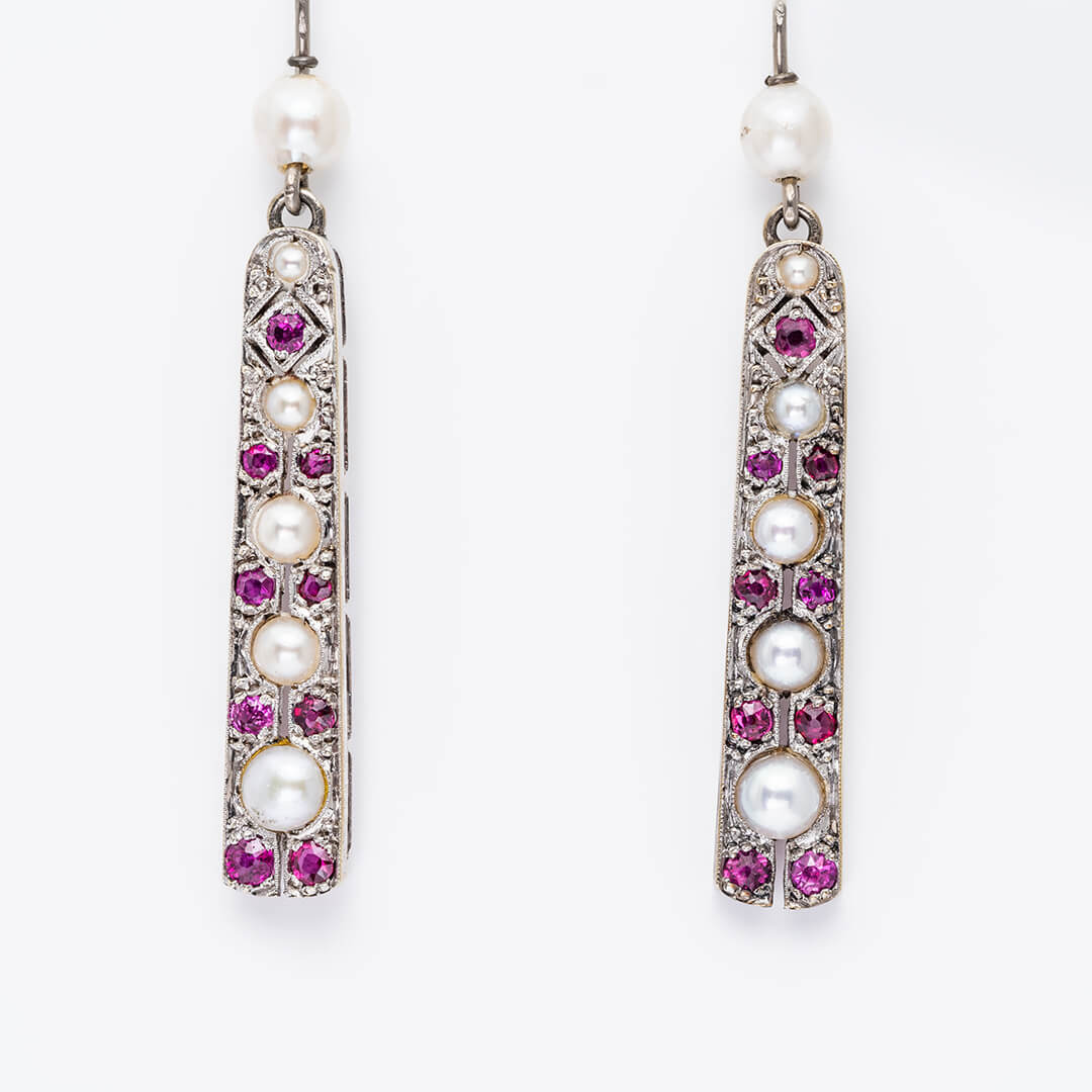 Edwardian Pearl and Ruby Earrings