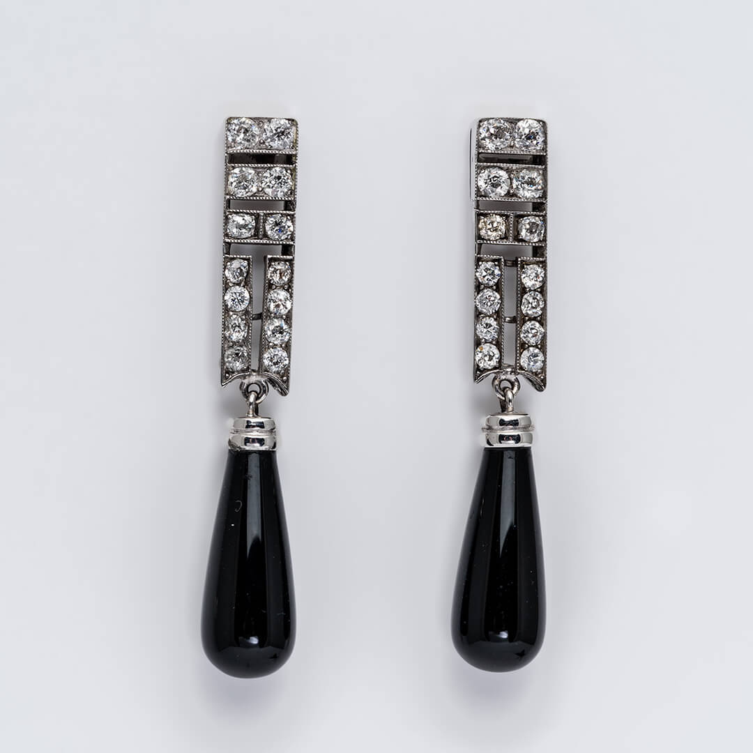 Art Deco Onyx and Diamond Earrings