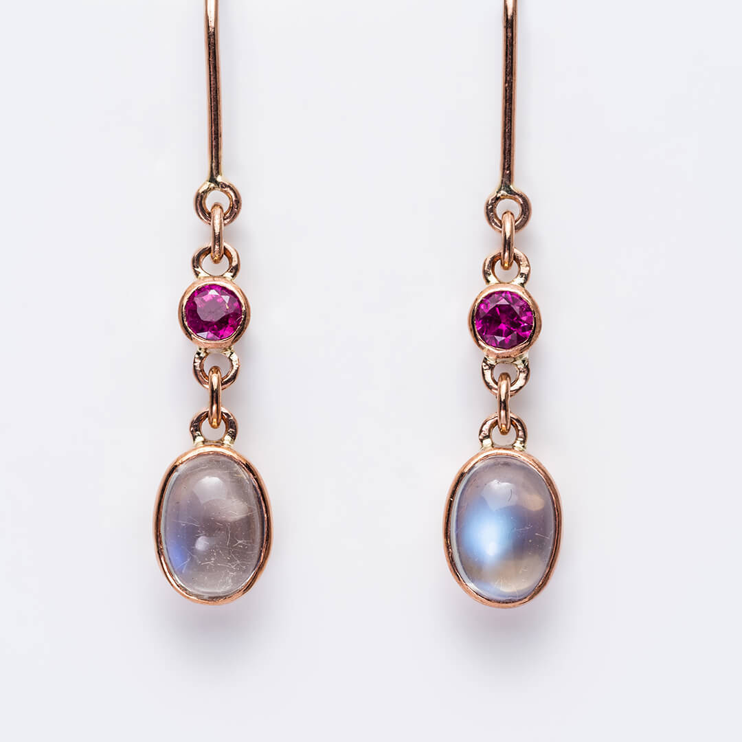 Moonstone and Ruby Earrings