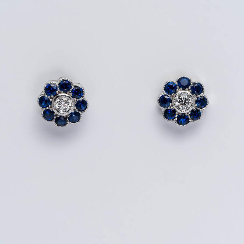 Sapphire and Diamond Flower Earrings