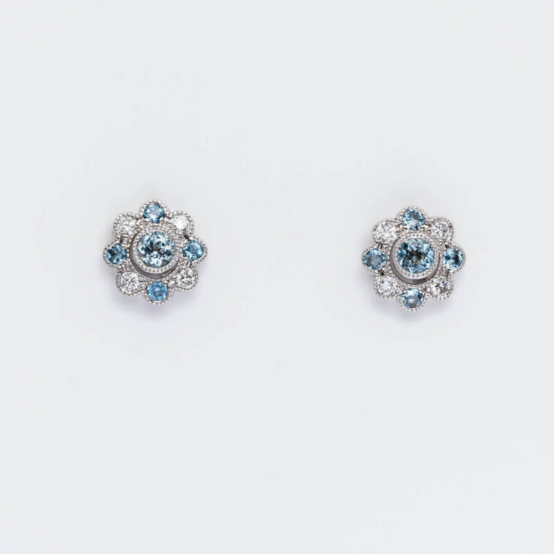 Aquamarine and Diamond Flower Earrings