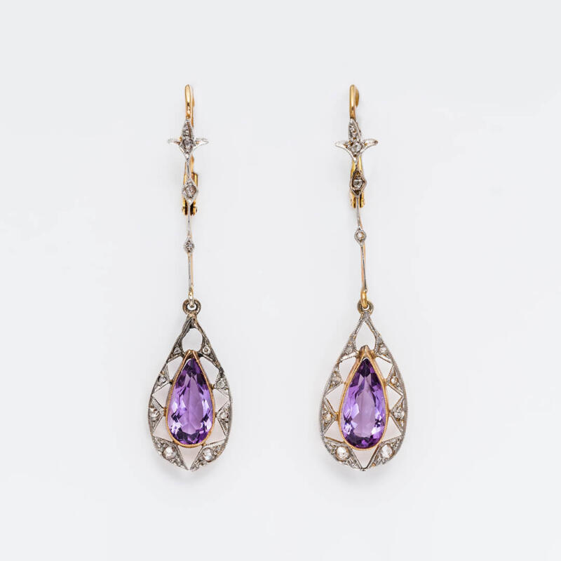 Edwardian Amethyst and Diamond Earrings