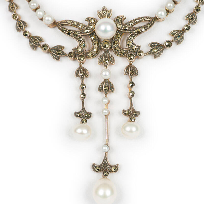 Pearl and Marcasite Silver Necklace