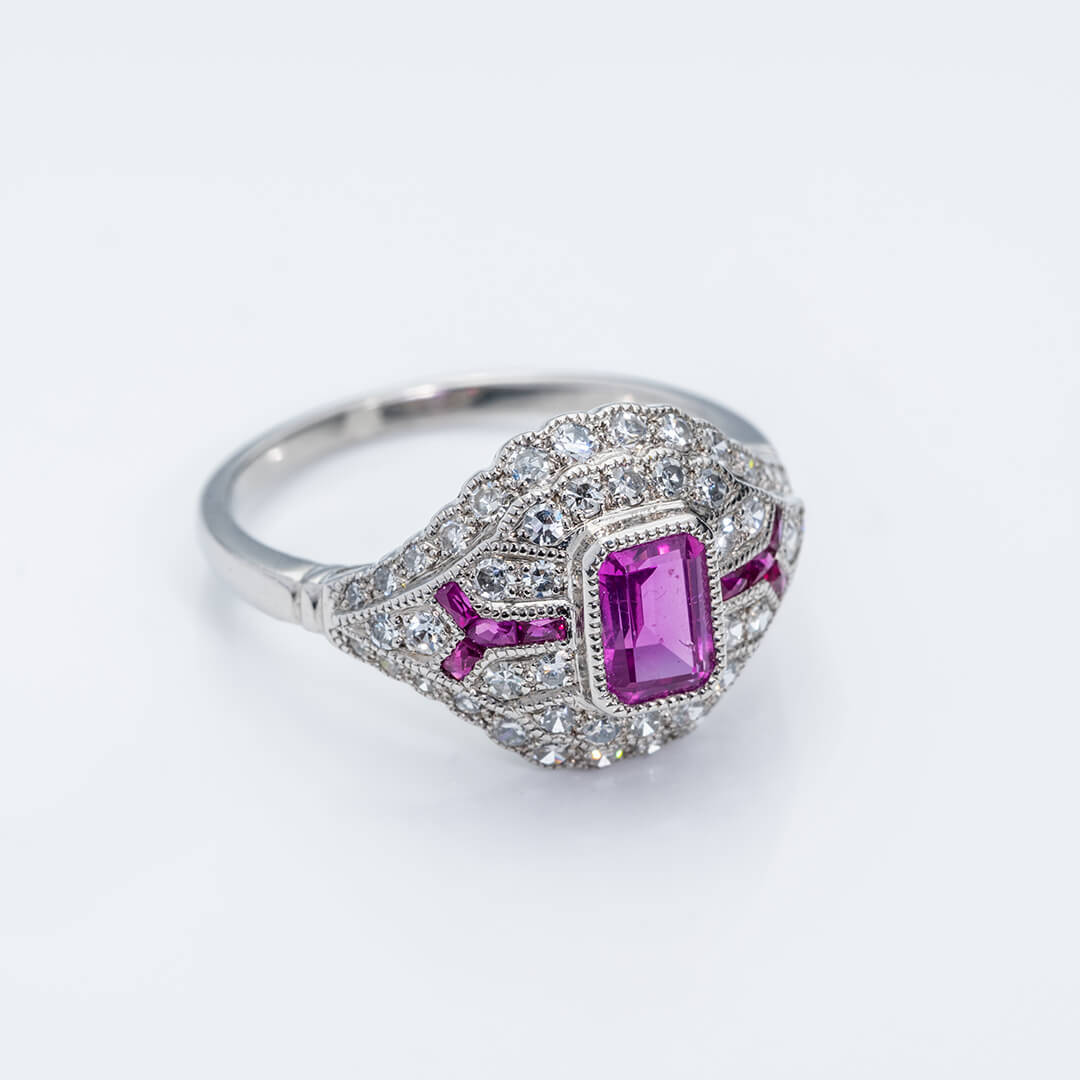 Vintage Pink Sapphire and Diamond Ring