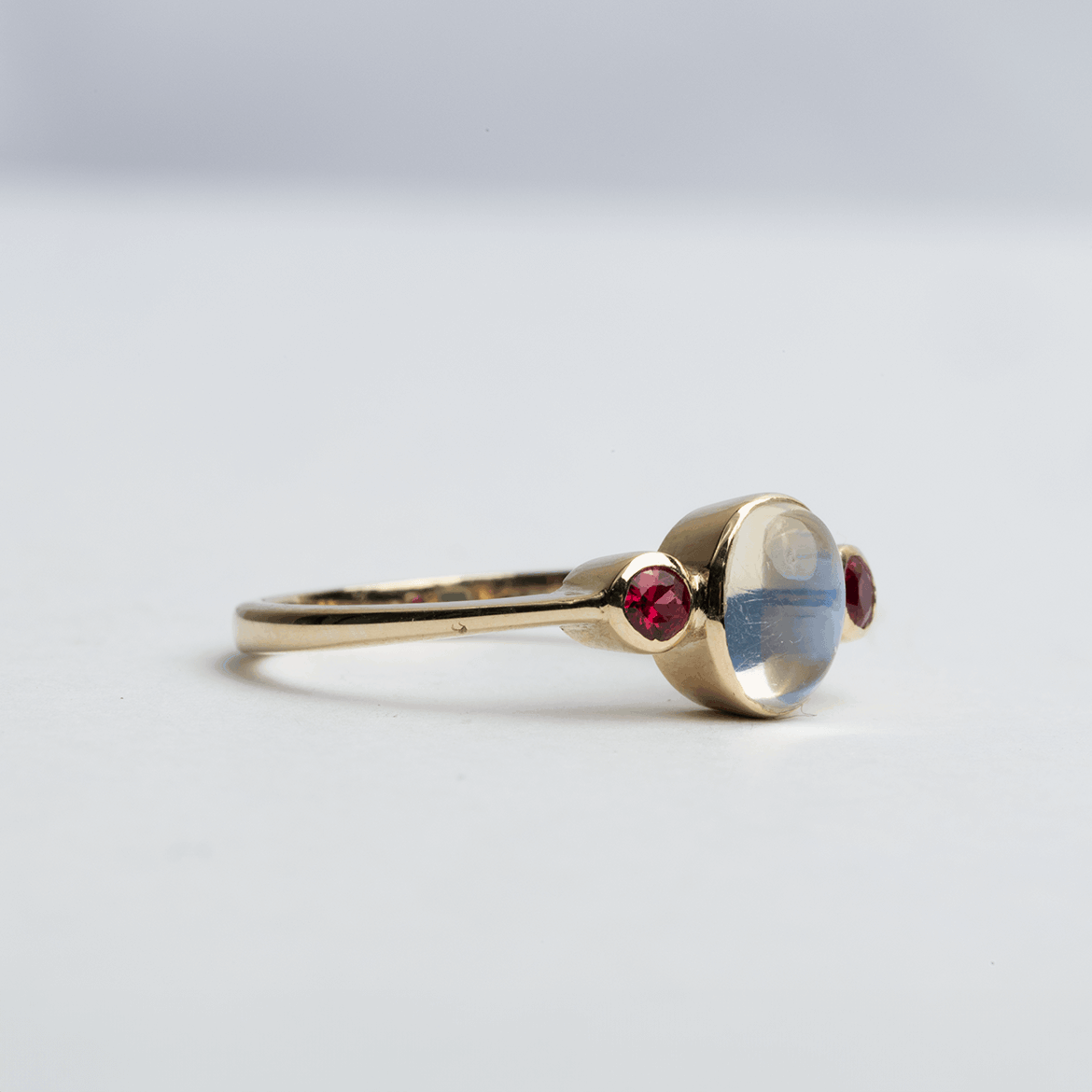 Moonstone and Ruby Ring